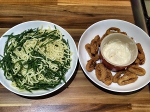 Calamari - serving with noodles