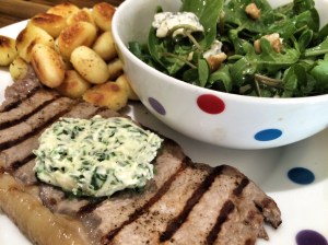 Steak with gnocchi and herb butter