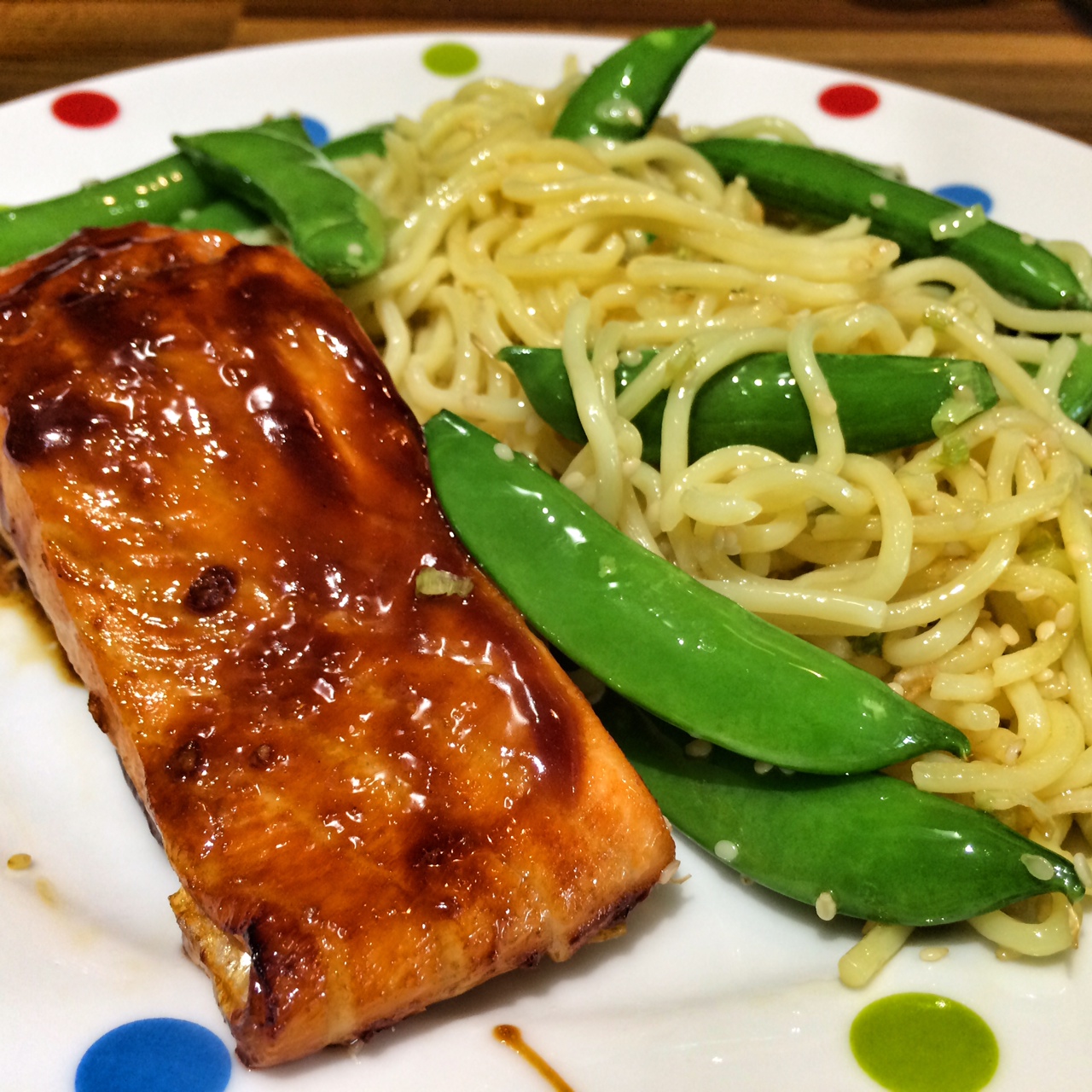 Salmon teriyaki served