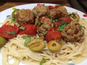 Summer spaghetti and meatballs