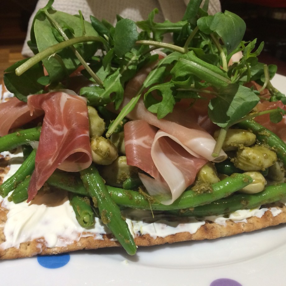 Summer beans on proscuitto