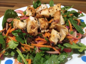 Beetroot & carrot salad with shredded chicken