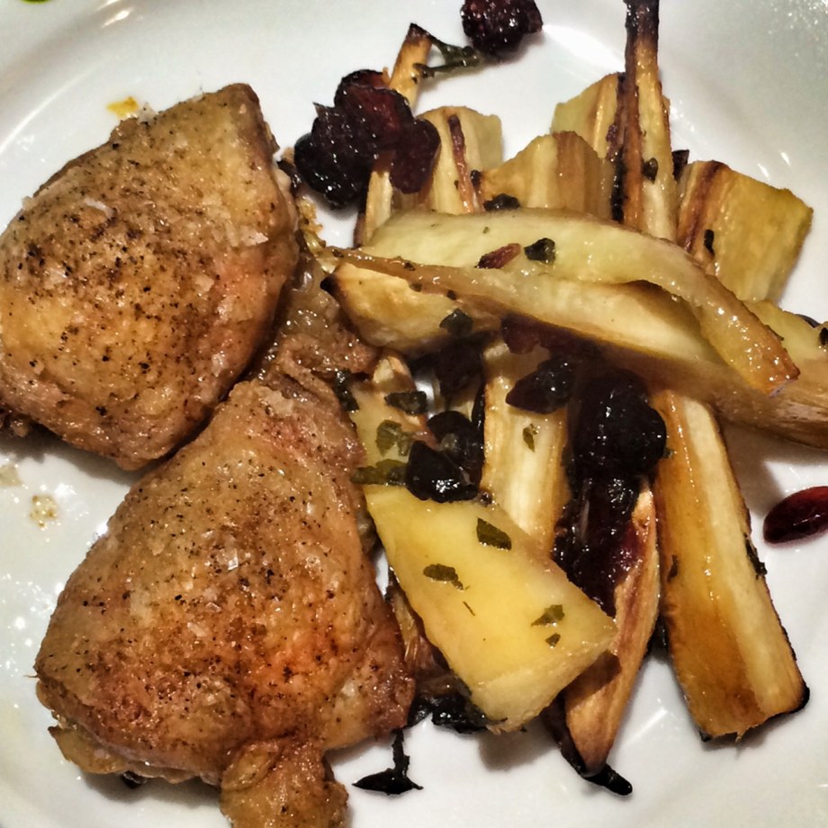 Maple, sage and cranberry roasted parsnips