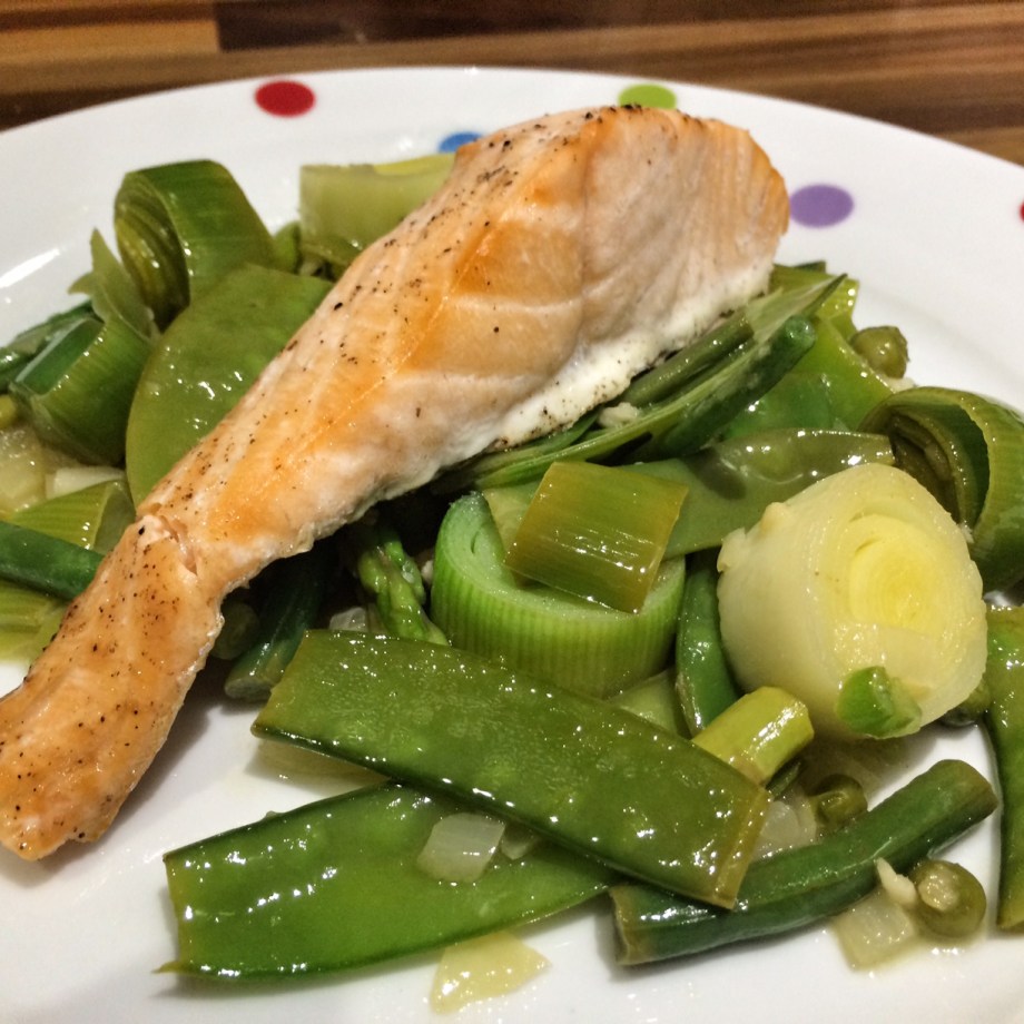 Salmon with spring vegetables