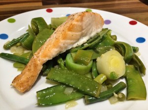 Salmon with spring vegetables