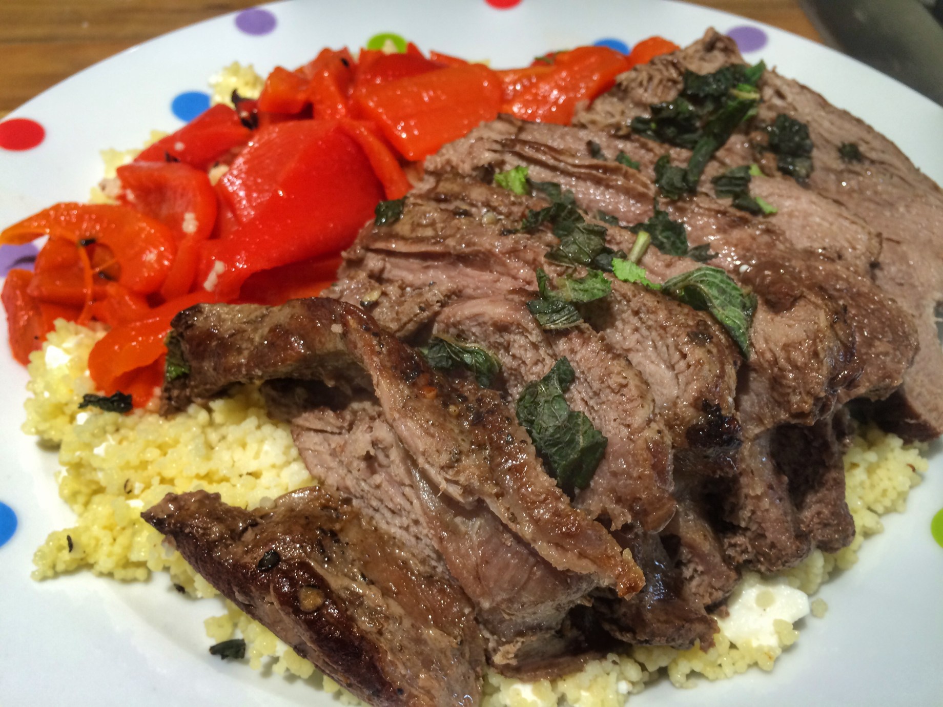 Steak with feta mint couscous