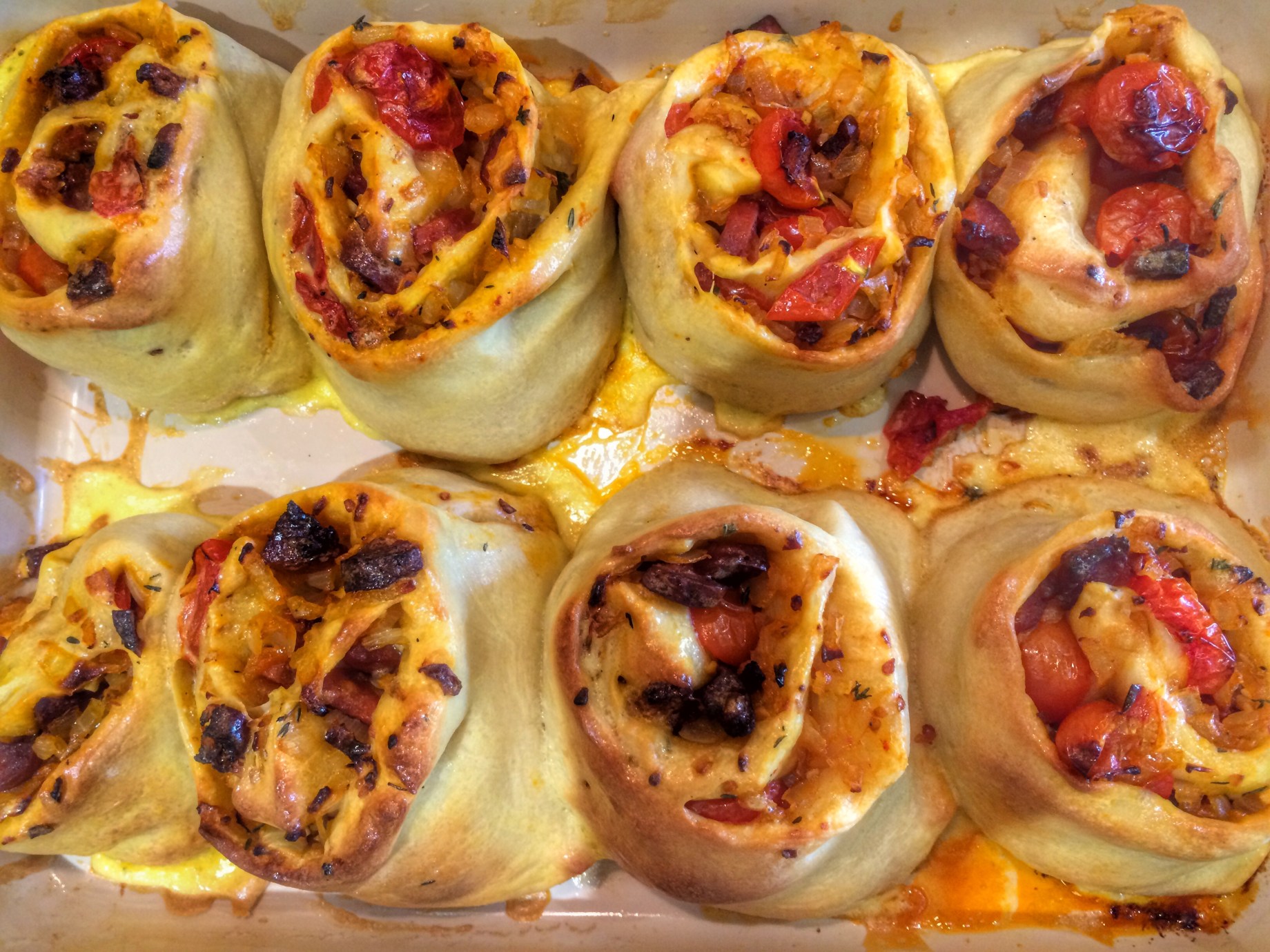 Tear and share bread with chorizo, onion and roast tomatoes