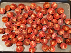 Tear and share bread with chorizo, onion and roast tomatoes
