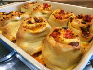 Tear and share bread with chorizo, onion and roast tomatoes
